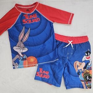 Tune Squad Boys Rash Guard Swim Trunk Set Bathing Suit Bugs Bunny size 7